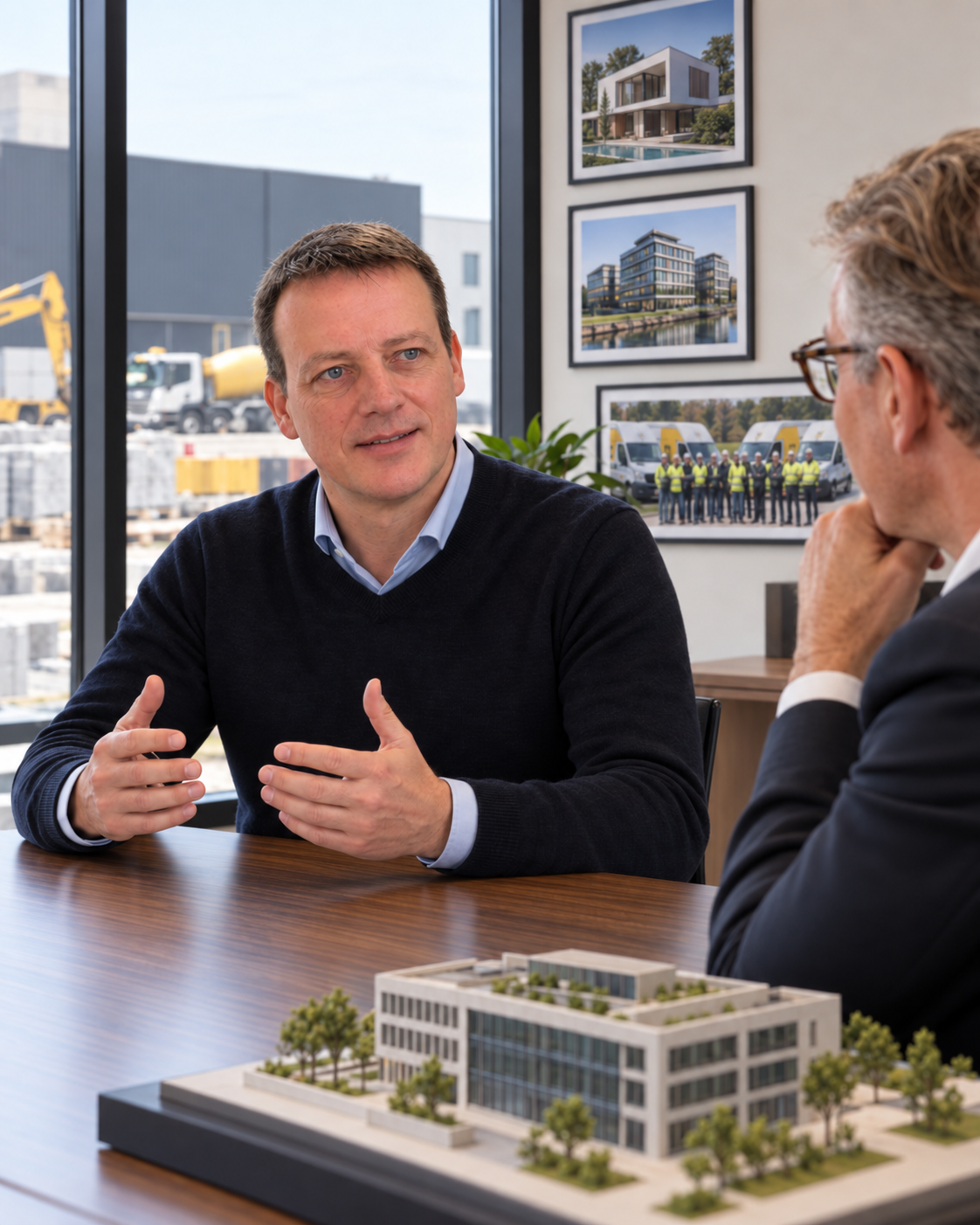 Ben Wittezaele in gesprek met een zaakvoerder uit de bouwsector